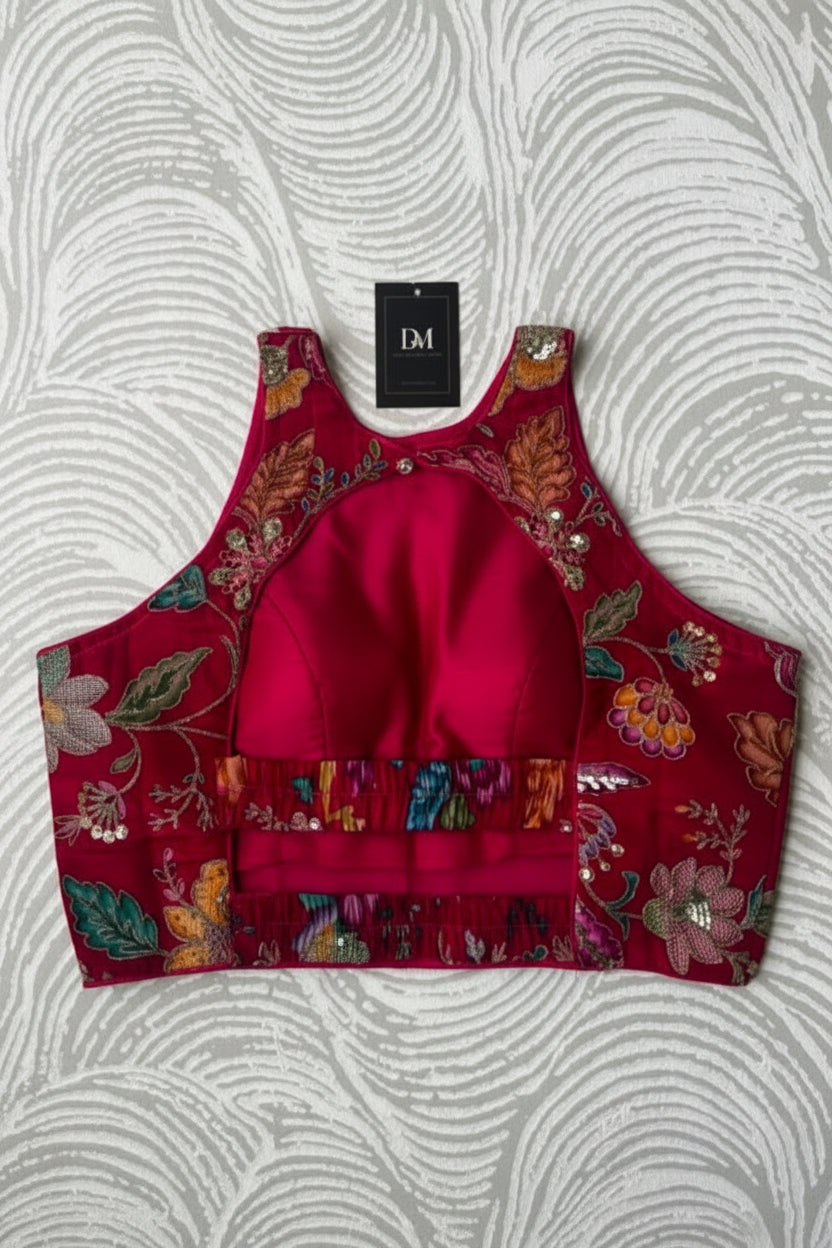 Pink Floral Back Stretchable Blouse