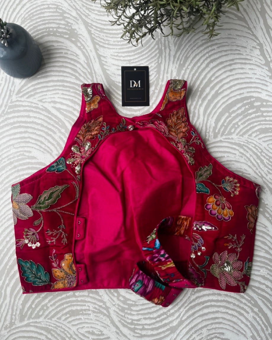 Pink Floral Back Stretchable Blouse