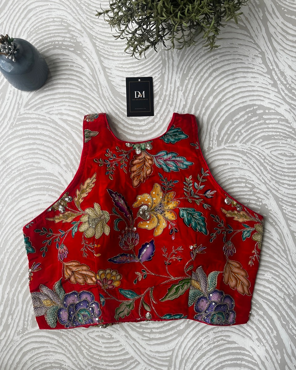 Red Floral Back Stretchable Blouse