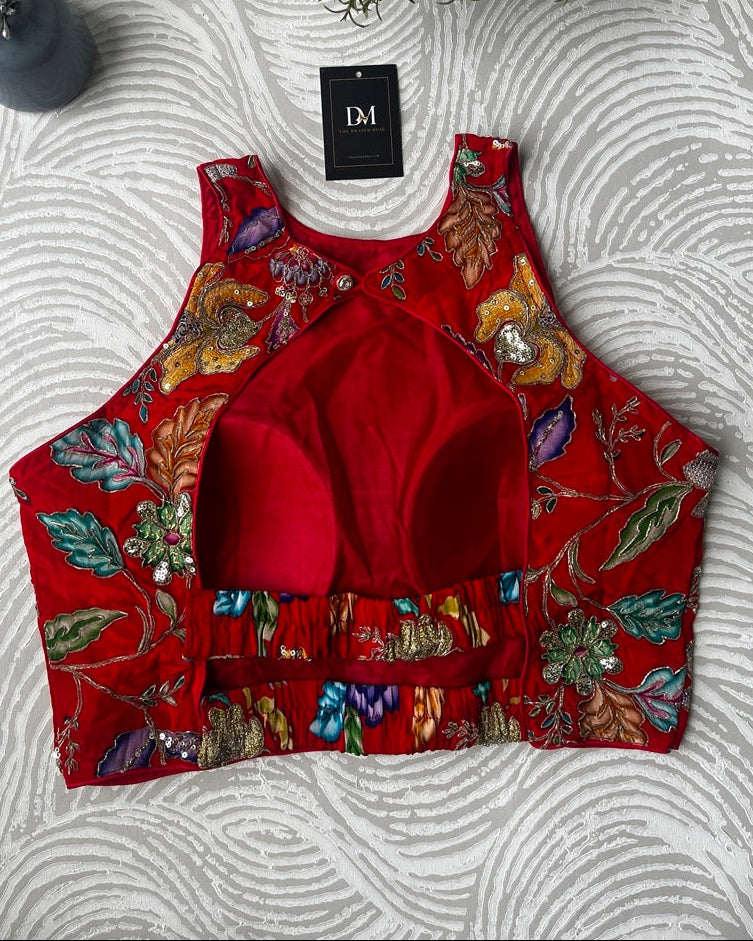 Red Floral Back Stretchable Blouse