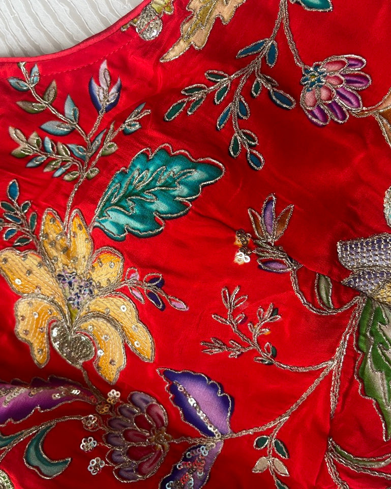 Red Floral Back Stretchable Blouse