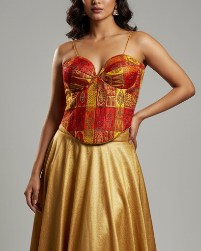 Multicolour Banarasi Corset Orange