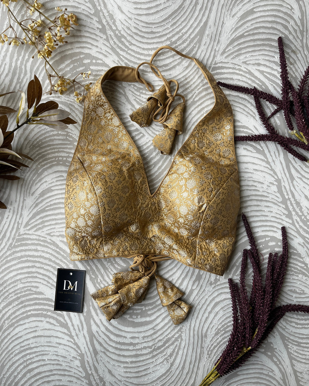 Gold Floral Halter Blouse
