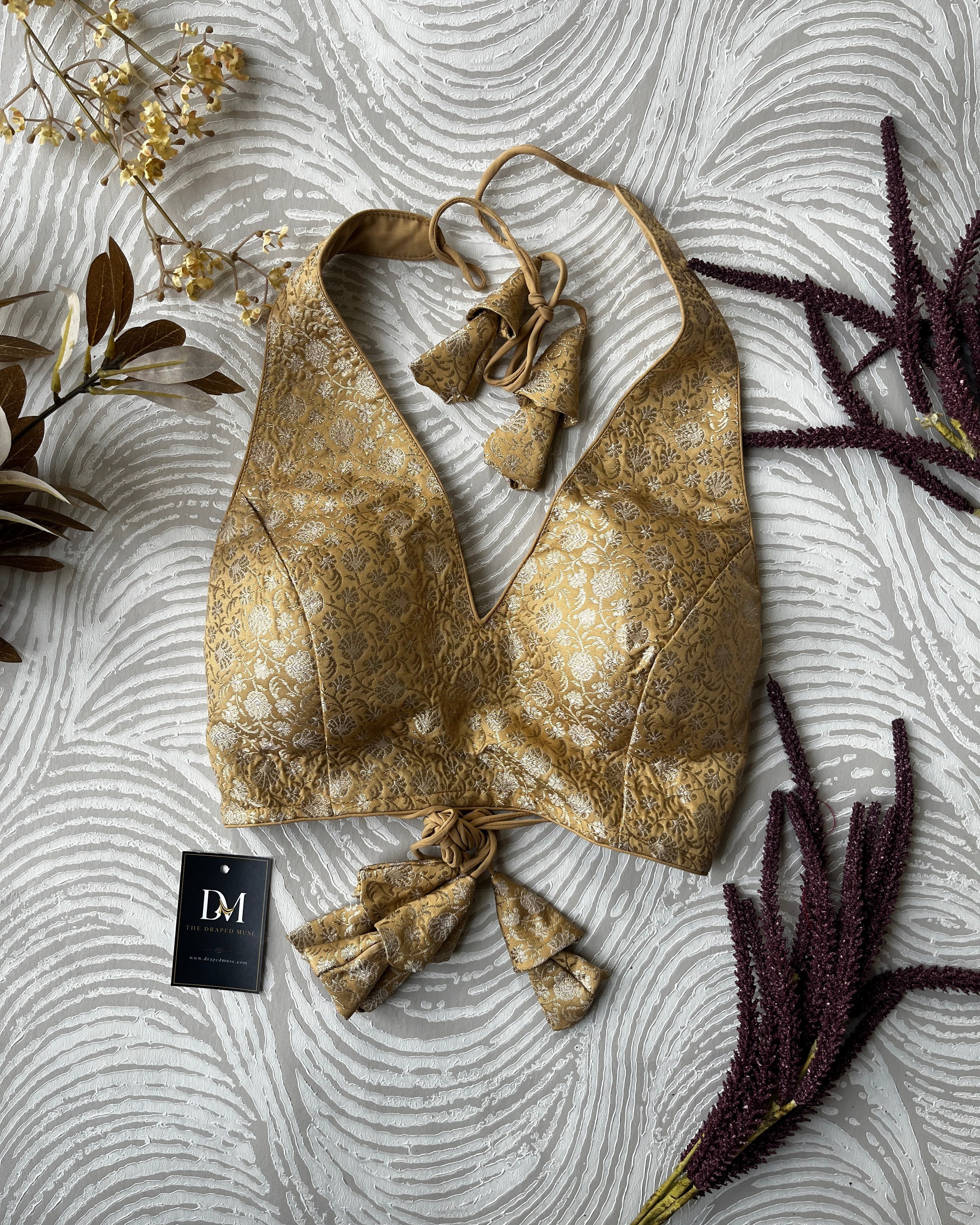 Gold Floral Halter Blouse