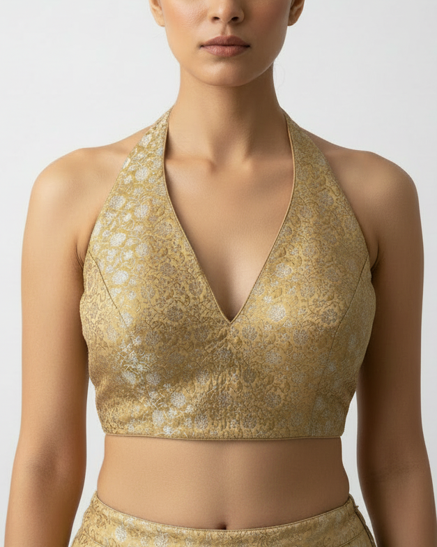Gold Floral Halter Blouse