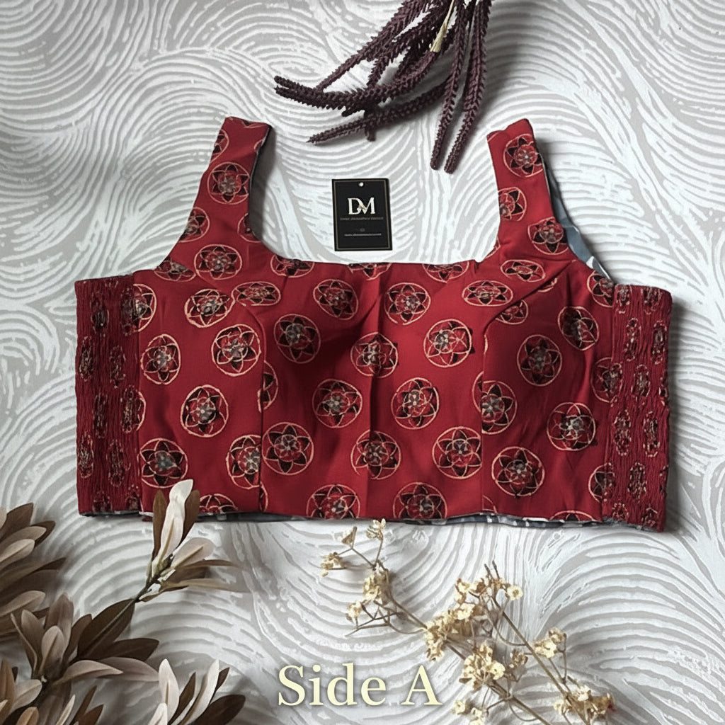 The Dual Muse Reversible Cotton Stretchable Blouse - Red & Grey