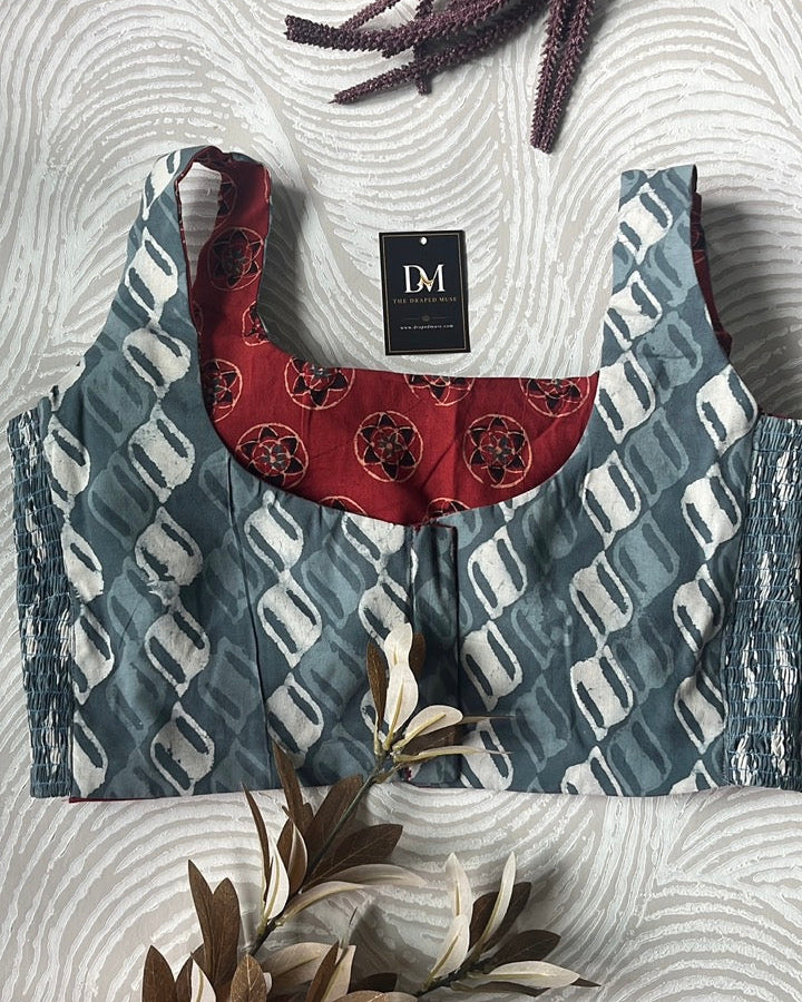 The Dual Muse Reversible Cotton Stretchable Blouse - Red & Grey