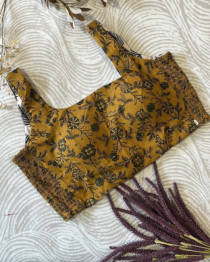 The Dual Muse Reversible Cotton Stretchable Blouse - Mustard & White