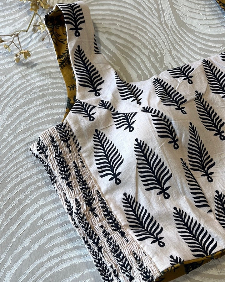 The Dual Muse Reversible Cotton Stretchable Blouse - Mustard & White