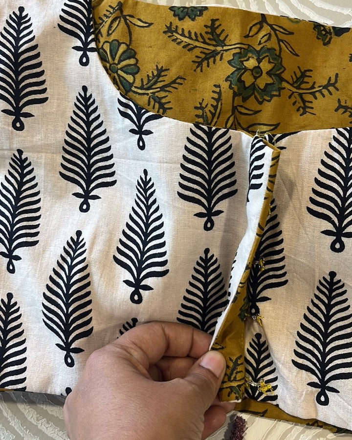 The Dual Muse Reversible Cotton Stretchable Blouse - Mustard & White