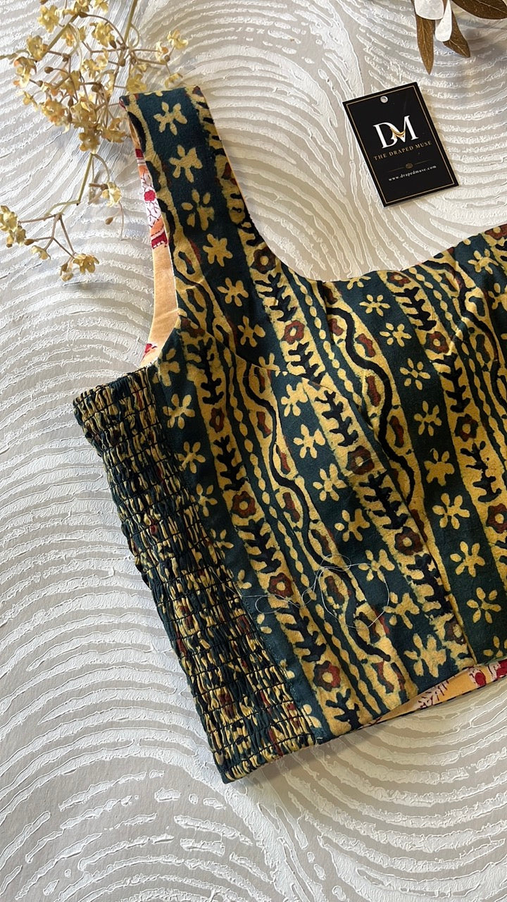 The Dual Muse Reversible Cotton Stretchable Blouse - Yellow  & Green