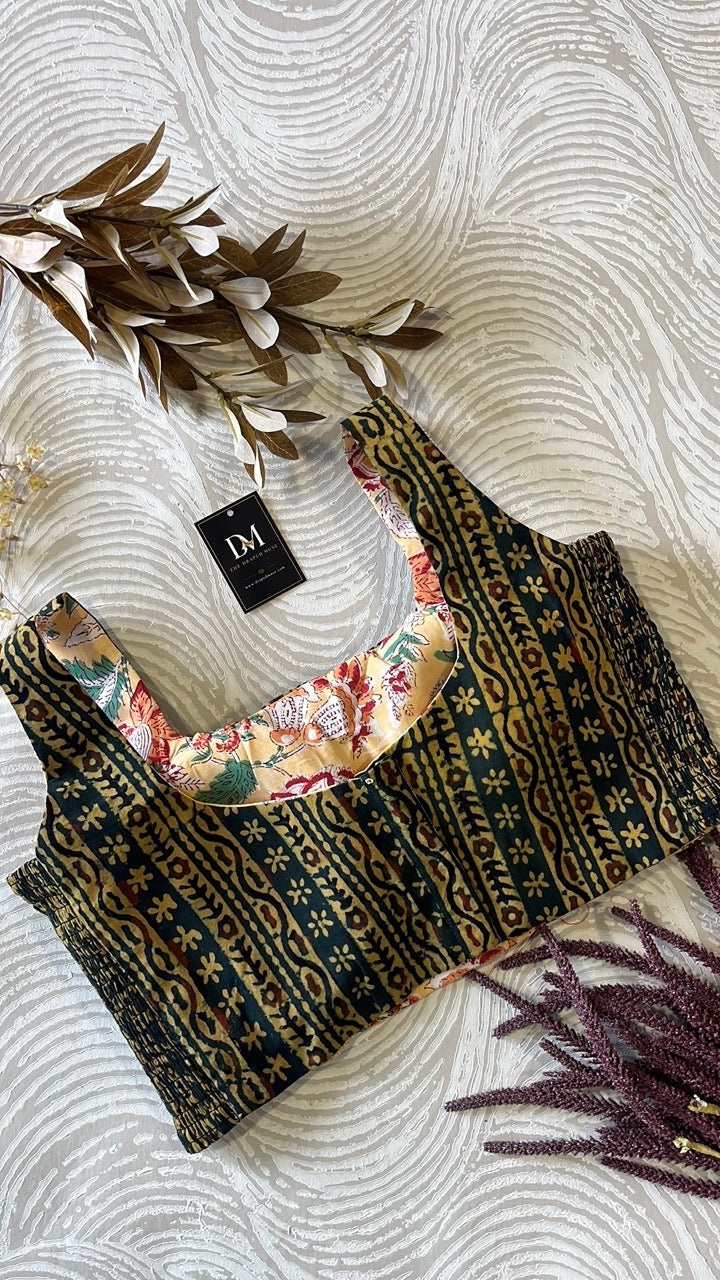The Dual Muse Reversible Cotton Stretchable Blouse - Yellow  & Green