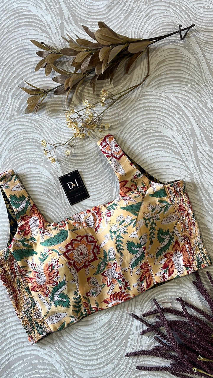 The Dual Muse Reversible Cotton Stretchable Blouse - Yellow  & Green