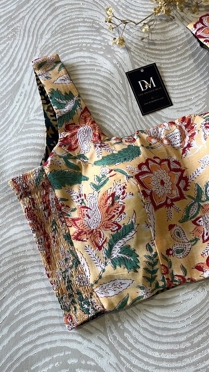 The Dual Muse Reversible Cotton Stretchable Blouse - Yellow  & Green