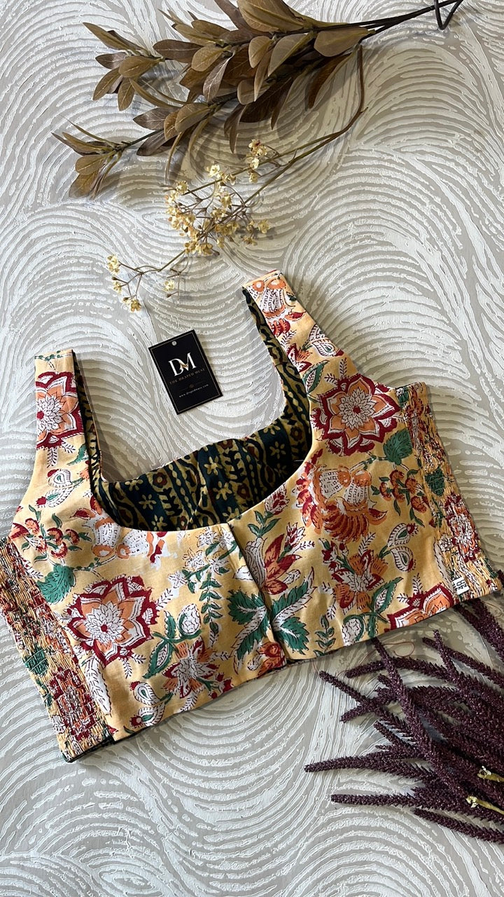 The Dual Muse Reversible Cotton Stretchable Blouse - Yellow  & Green