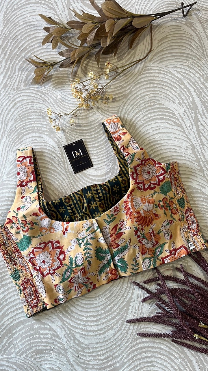 The Dual Muse Reversible Cotton Stretchable Blouse - Yellow  & Green