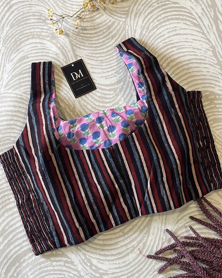 The Dual Muse Reversible Cotton Stretchable Blouse - Black & Pink