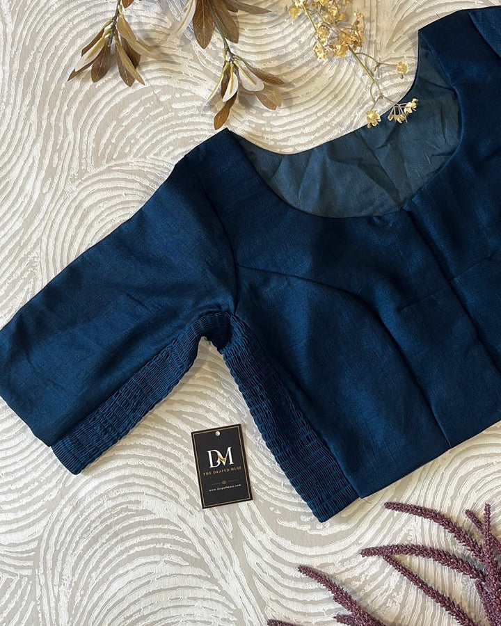 Plus Size Peacock Blue Plain Stretchable Blouse