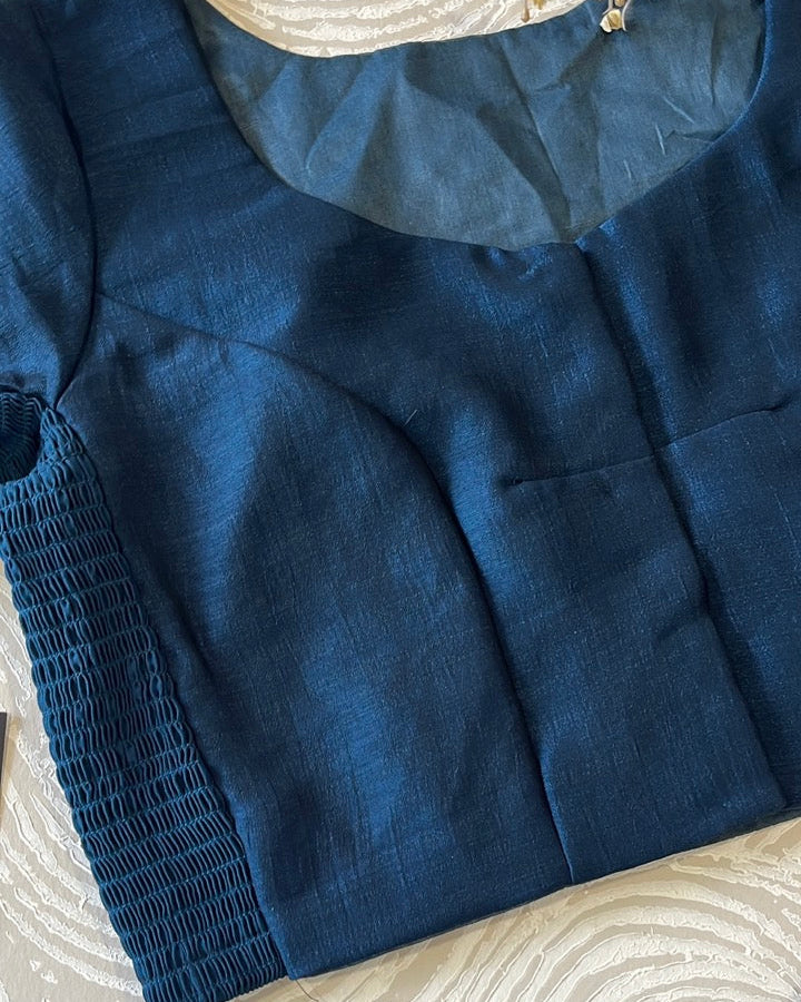 Plus Size Peacock Blue Plain Stretchable Blouse