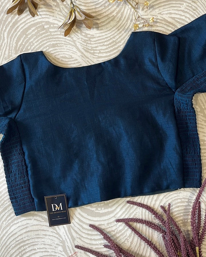 Plus Size Peacock Blue Plain Stretchable Blouse