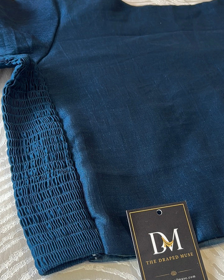 Plus Size Peacock Blue Plain Stretchable Blouse