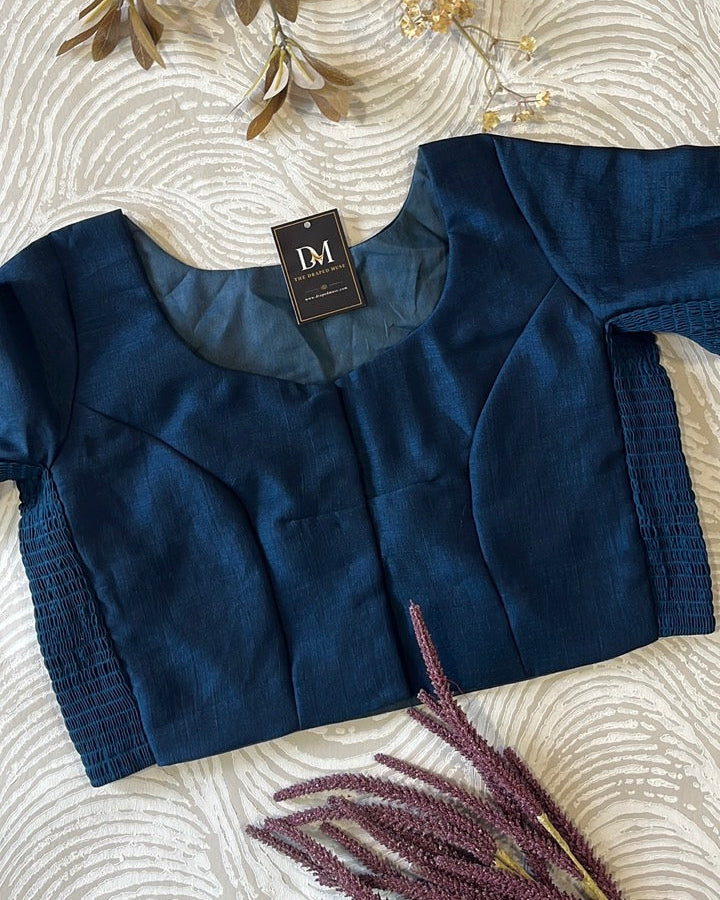 Plus Size Peacock Blue Plain Stretchable Blouse