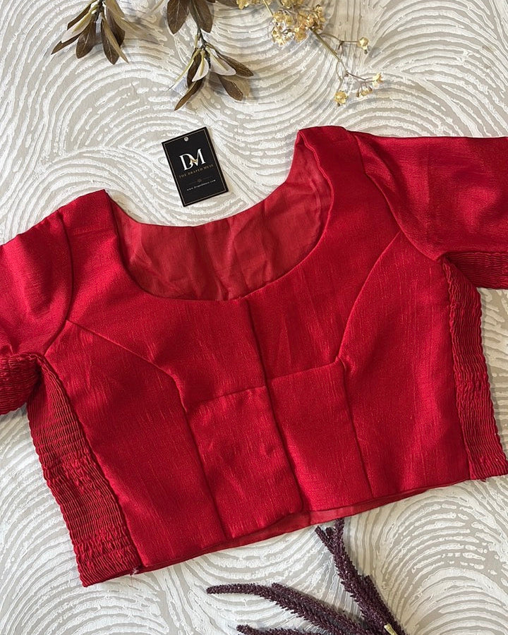 Plus Size Red Plain Stretchable Blouse