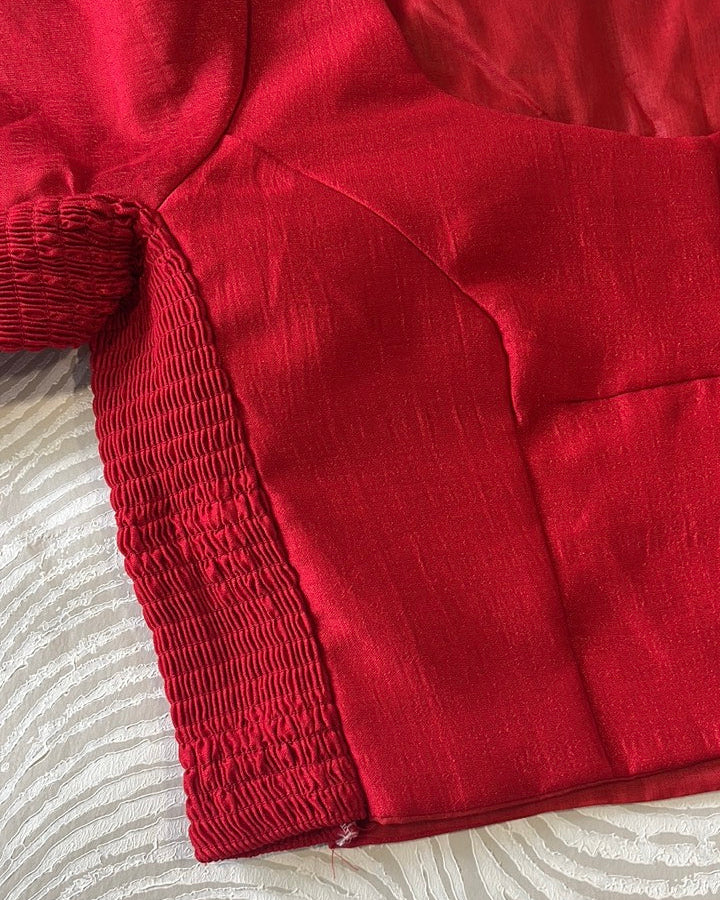 Plus Size Red Plain Stretchable Blouse