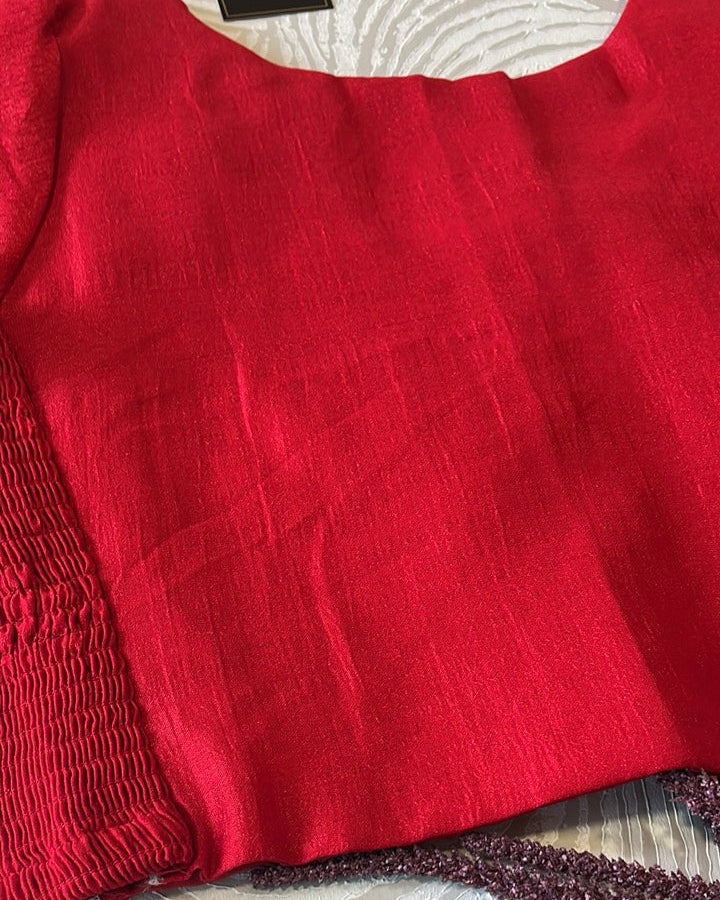Plus Size Red Plain Stretchable Blouse