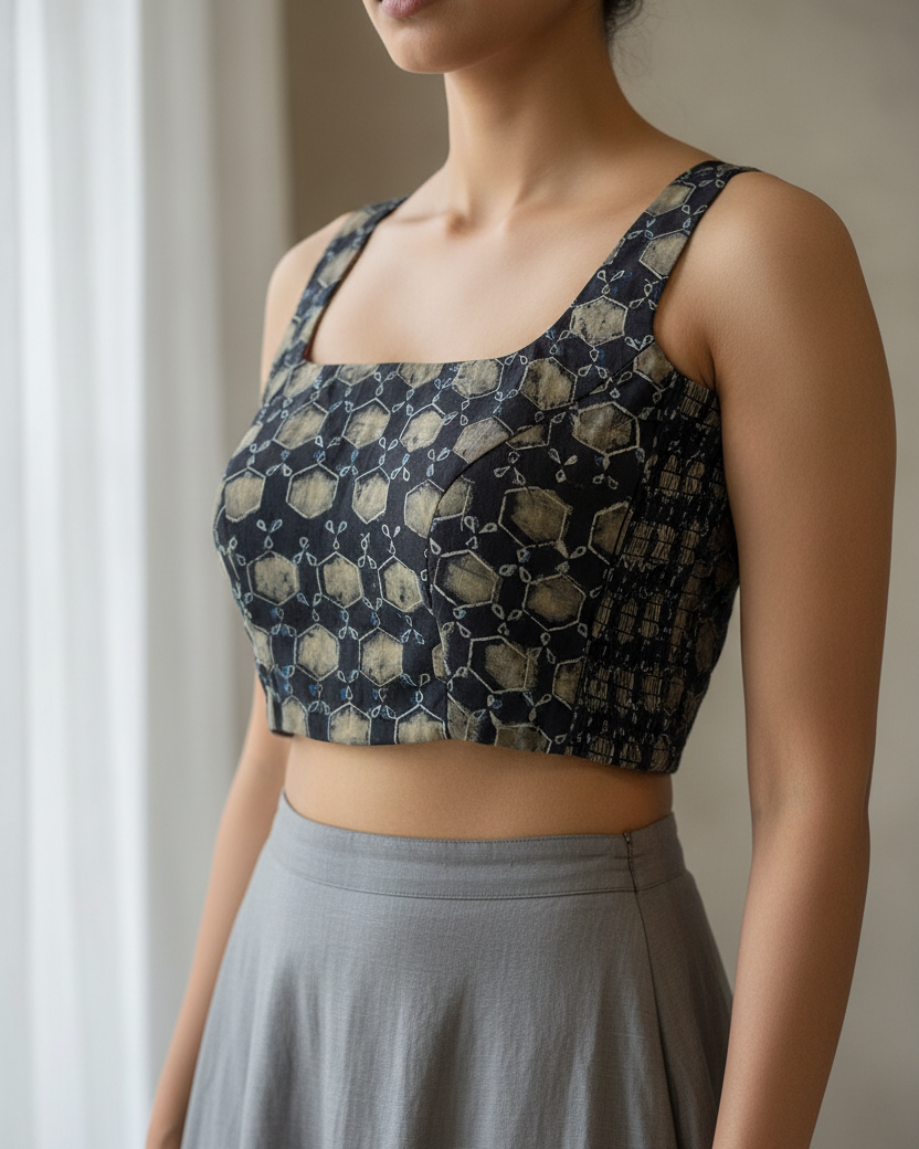 The Dual Muse Reversible Cotton Stretchable Blouse - Grey & Pink