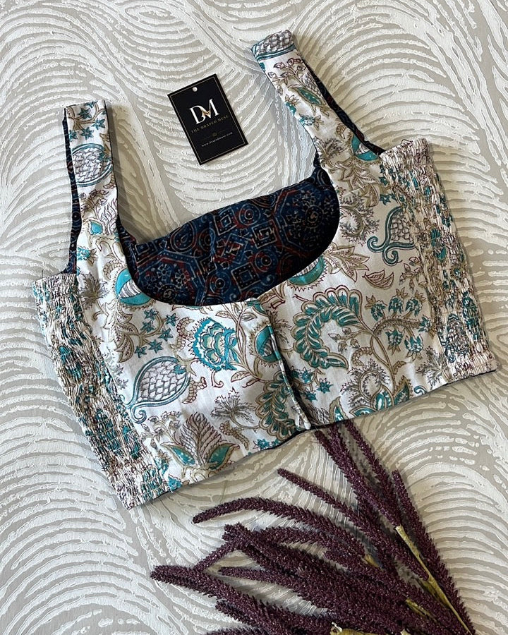 The Dual Muse Reversible Cotton Stretchable Blouse - Indigo & White