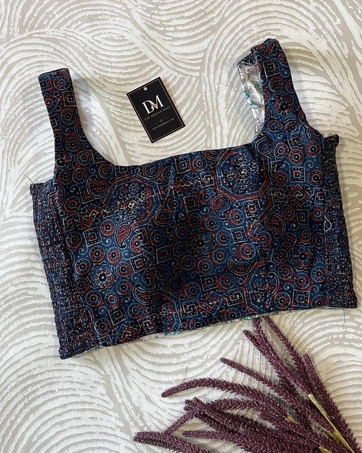 The Dual Muse Reversible Cotton Stretchable Blouse - Indigo & White