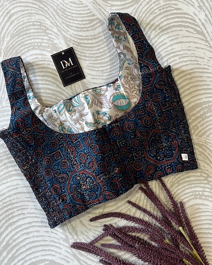 The Dual Muse Reversible Cotton Stretchable Blouse - Indigo & White