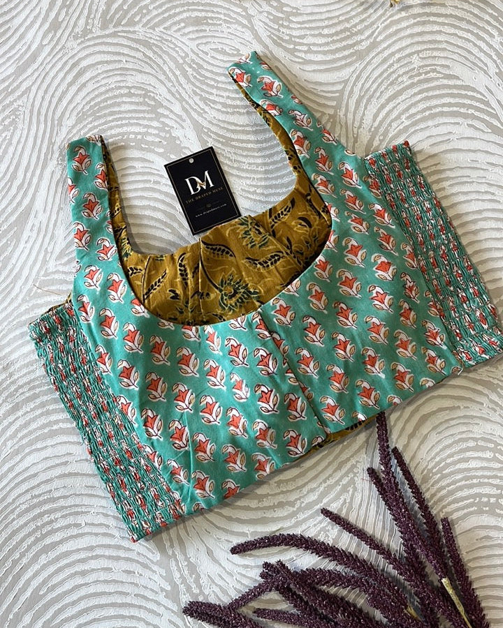 The Dual Muse Reversible Cotton Stretchable Blouse - Mustard & Teal