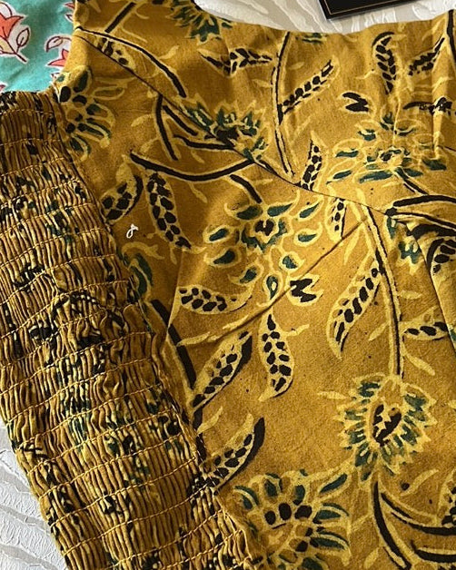 The Dual Muse Reversible Cotton Stretchable Blouse - Mustard & Teal