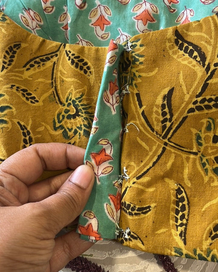 The Dual Muse Reversible Cotton Stretchable Blouse - Mustard & Teal