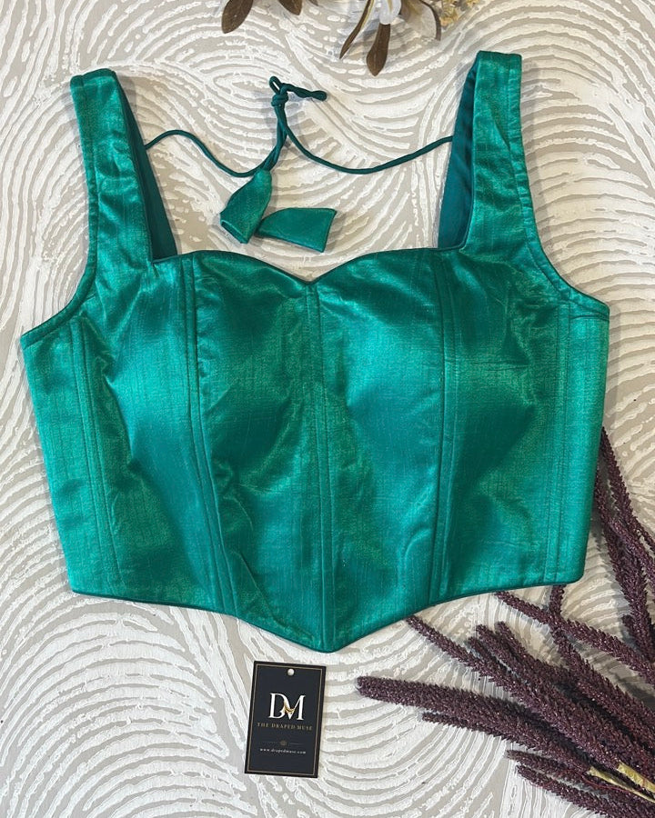 Raw Silk Silk Corset Green