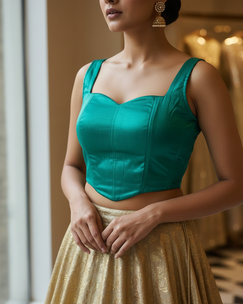 Raw Silk Silk Corset Green