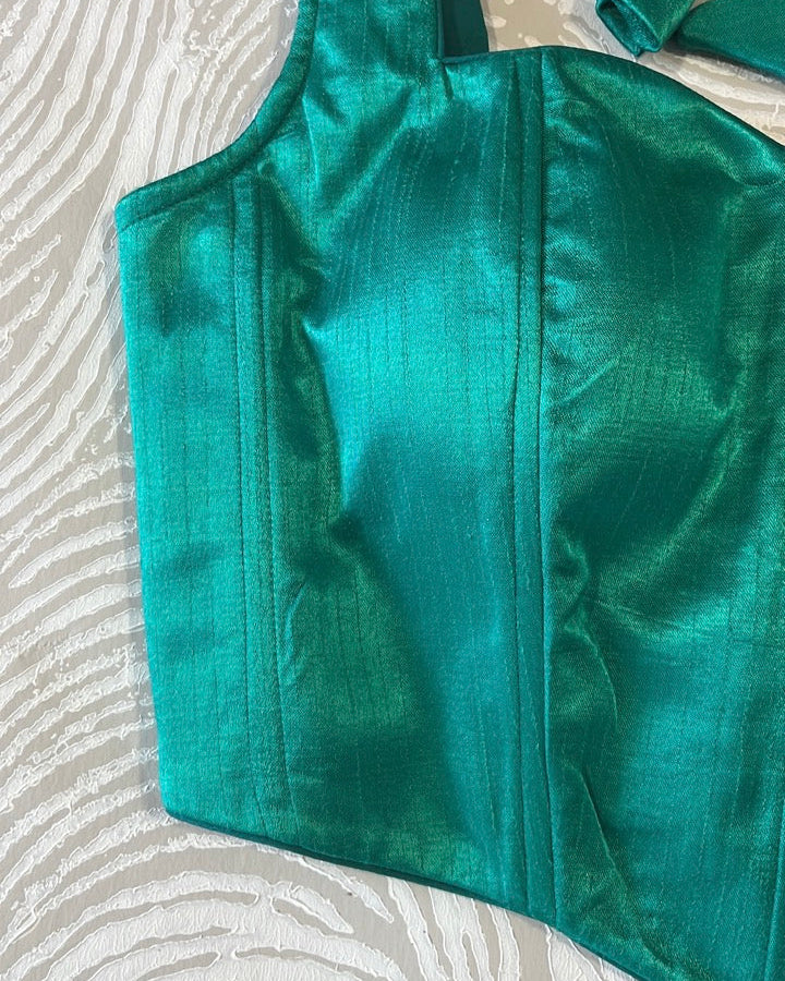 Raw Silk Silk Corset Green