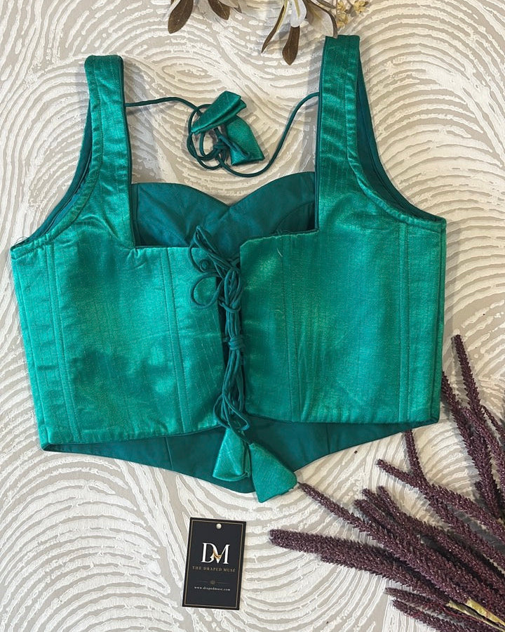 Raw Silk Silk Corset Green
