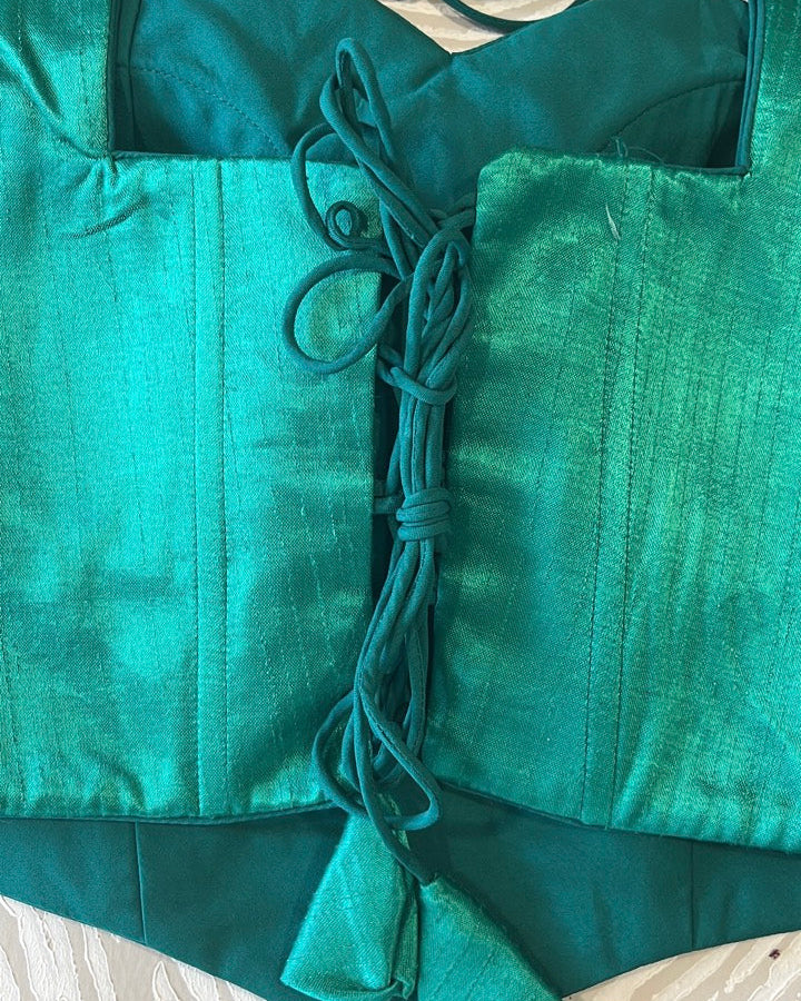 Raw Silk Silk Corset Green