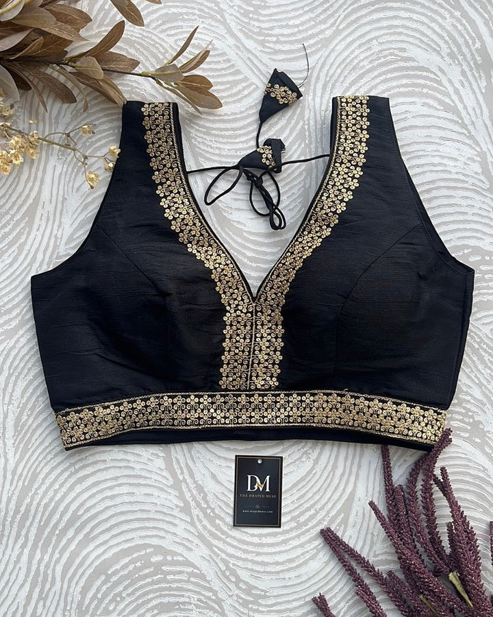 Black Silk Embroidered Blouse