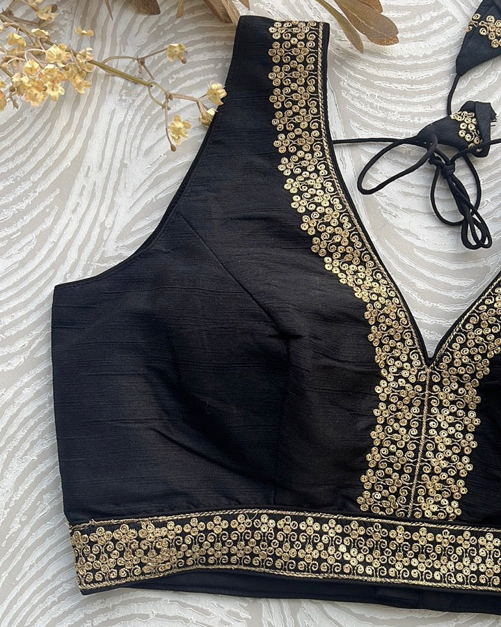 Black Silk Embroidered Blouse