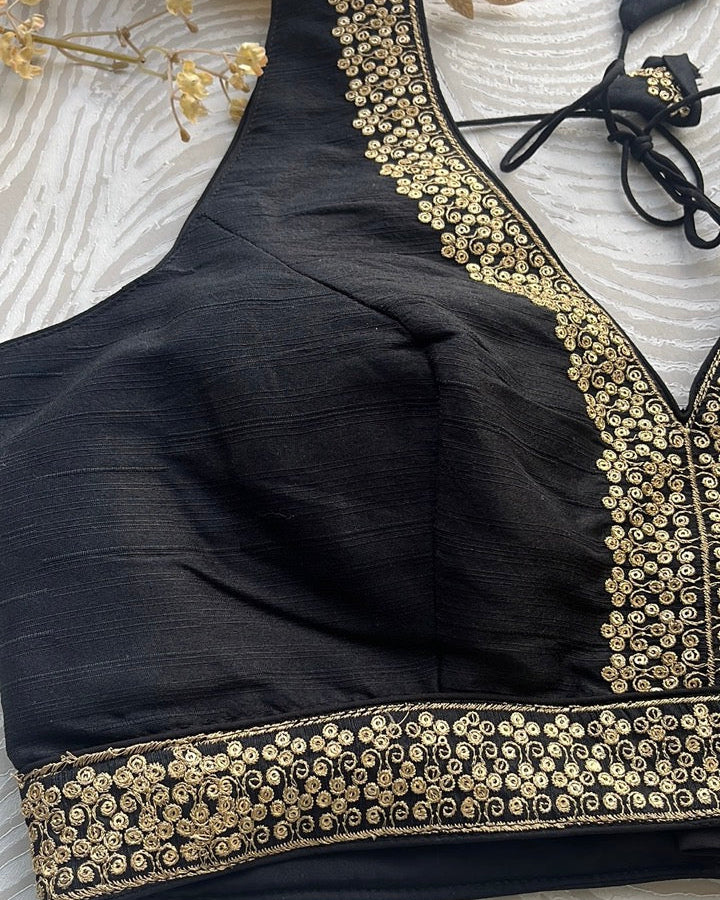 Black Silk Embroidered Blouse