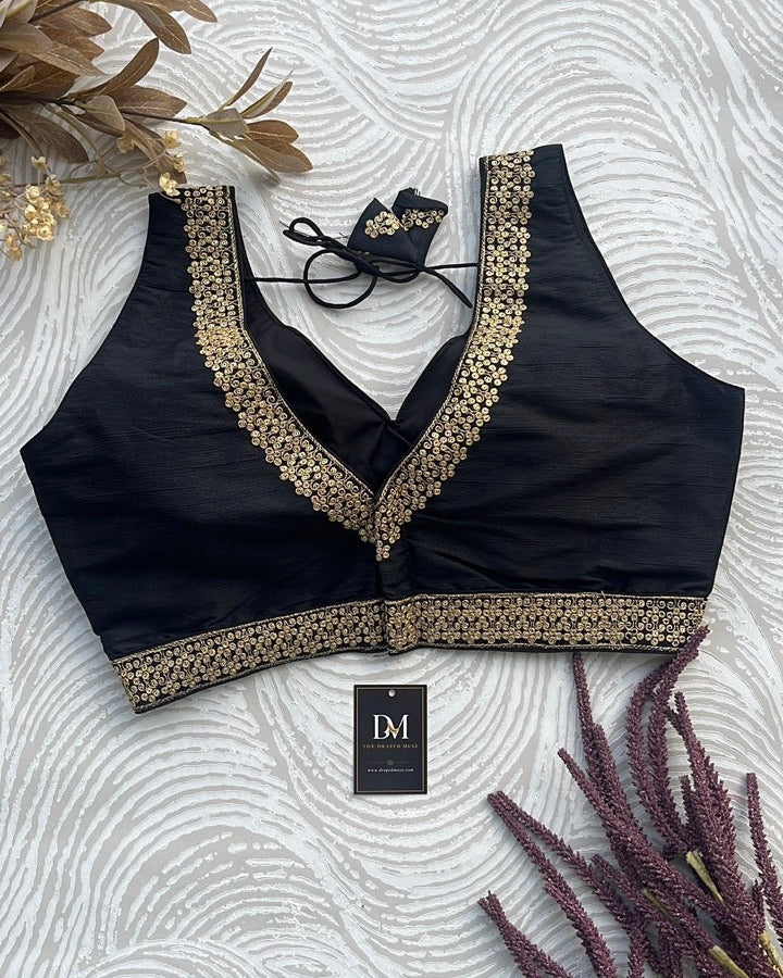 Black Silk Embroidered Blouse