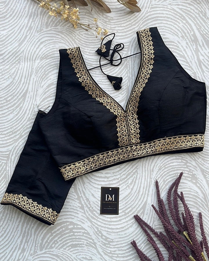 Black Silk Embroidered Blouse