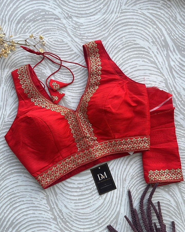 Red Silk Embroidered Blouse