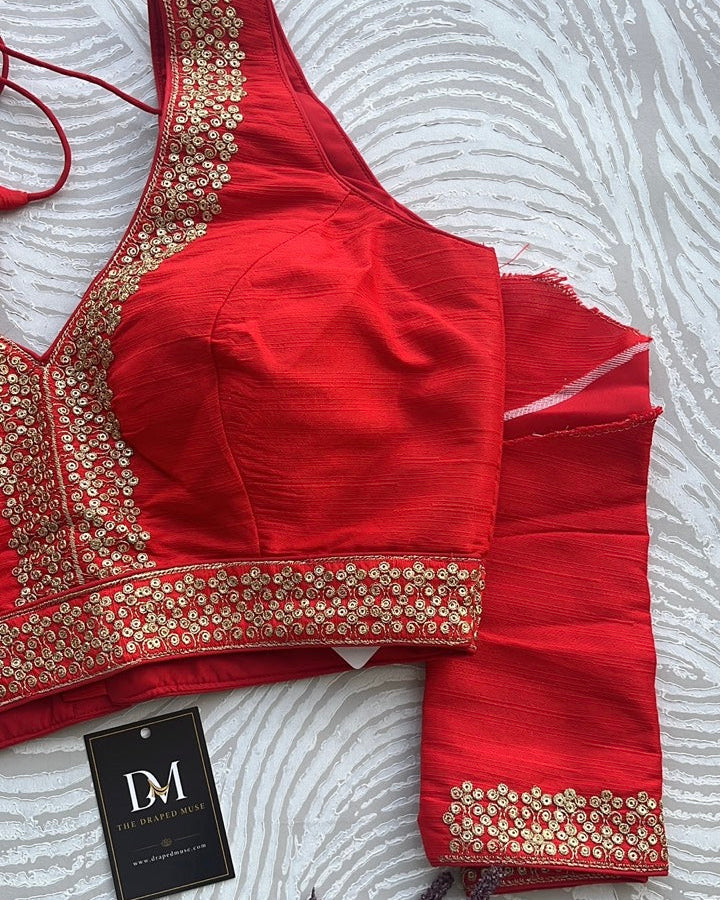 Red Silk Embroidered Blouse