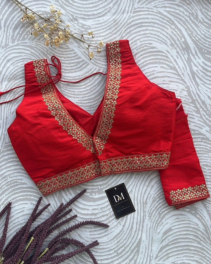 Red Silk Embroidered Blouse