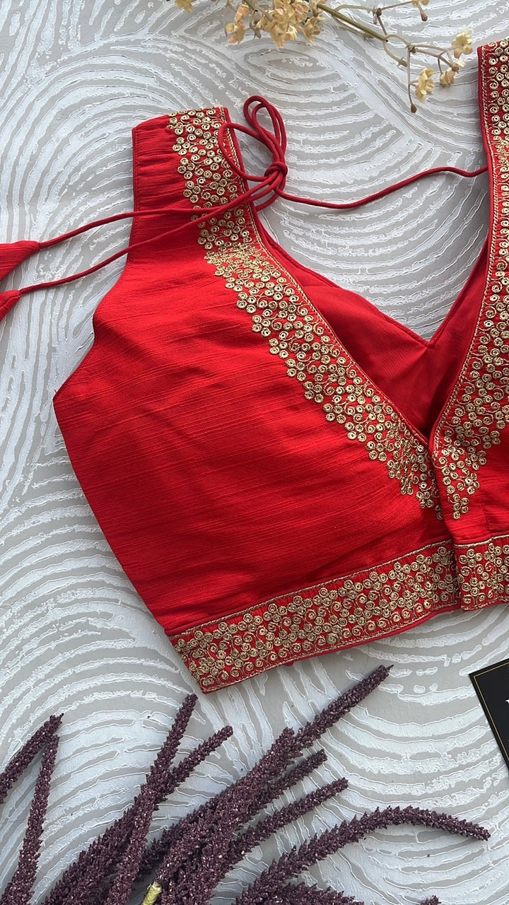 Red Silk Embroidered Blouse